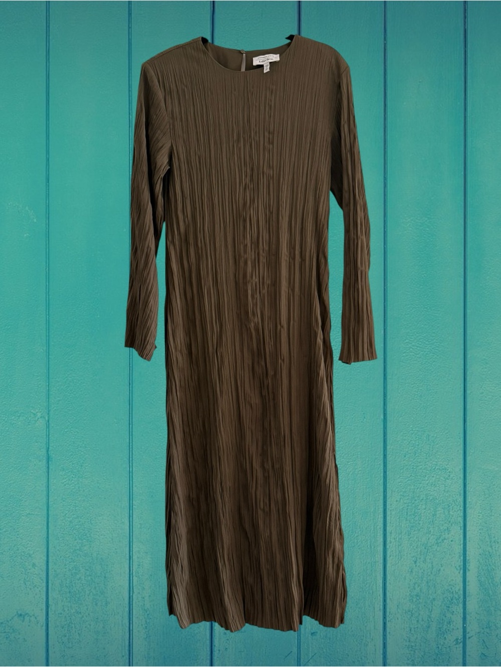 Classy Stoclholm Atslier Olive-Green Pleated Long Sleeve Midi Dress sz. S